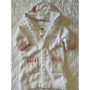 Pottery Barn Kids PBK Terry Robe Pink Gingham Trim Monogram B 0-9 Monthsrh